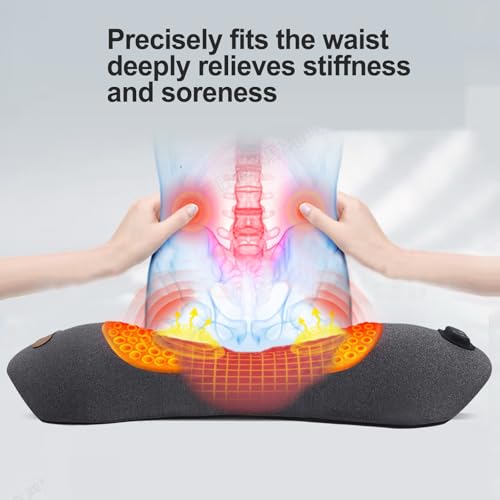 3 in 1 Back Massager, Electric Lumbar Support Pillow Heat Vibration Massage Lower Back Spine Decompression Device, Dark Gray - color: Dark Grey