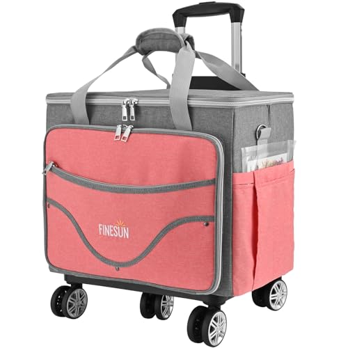 Rolling Craft Bag With Wheels, Teacher Tote Organizer With Detachable Cart - color: Pink