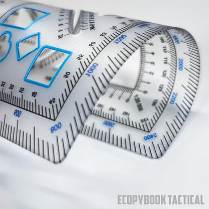 Ecopybook Flexible GTA NATO Army Protractor, Square Map Military Protractor for Land Navigation, 125x125mm, Matte Anti-Glare Army Coordinate Scale