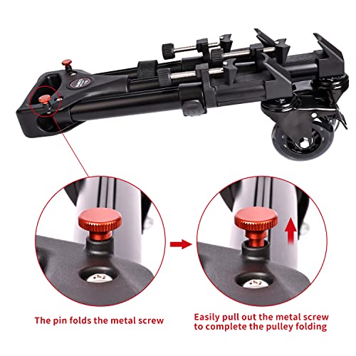 Photography Tripod Dolly, Heavy Duty with Larger 3-inch Rubber Wheels, Adjustable Leg Mounts and Carry Bag, Compatible with Most Tripods Perfect for Cameras Camcorder and Lighting Equipment Black