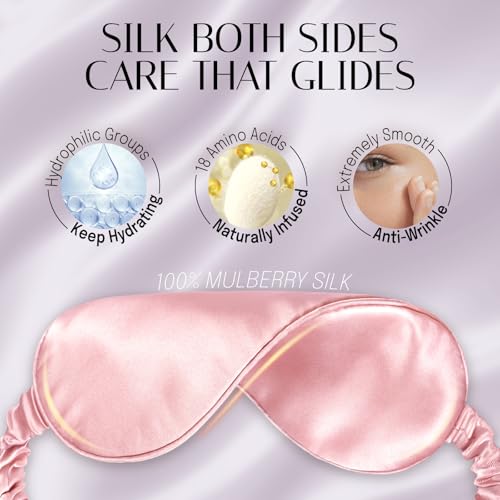 OLESILK Silk Sleep Mask, 100% Mulberry Silk Eye Mask for Sleeping, Double Layer Filling and Elastic Strap, Travel and Nap, Soft Eye Cover Eyeshade with Luxury Bag and Ear Plugs, Pink - color: Pink