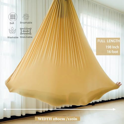 F.Life Aerial Silk Yoga Hammock & Swing for yoga Inversion,Strength training,starter hardware kit - color: Gold
