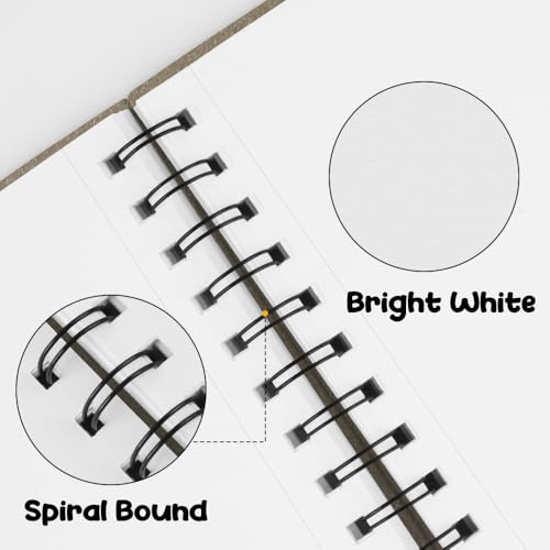 5.8x8.3in Sketch Book, 60Sheets Spiral Bound Notebooks, Bright White 92lbs/150gsm Acid-Free Drawing Paper for Painting,Sketching, Professional Sketch Pad for Artists, Beginners. BW-Light Coffee - color: Bright White-Light Coffee