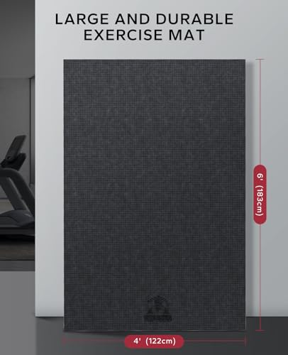 HAPBEAR Large Exercise Mat-6'x4'/7'x5'/6'x8'/6'x9'/6'x10'/6'x12'x 1/3"(8mm) - color: Black-High Density 6'×4'×⅓"