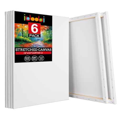 6 Pack 16x20 Stretched Canvases for Painting | 100% Cotton Large Canvas Boards for Painting, White Painting Canvas for Oil, Acrylic Paint & Other Painting Media - size: 16x20 (6Pack)