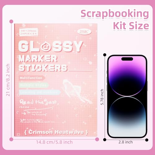 Crimson Heat Wave Label Sticker Scrapbooking Supplies for Junk Journal, 20 Sheets Stickers - Ephemera Stickers Book(TZ-012-002) - color: Crimson Heat Wave Label