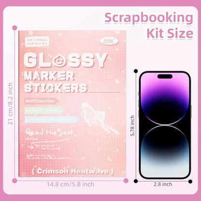 Crimson Heat Wave Label Sticker Scrapbooking Supplies for Junk Journal, 20 Sheets Stickers - Ephemera Stickers Book(TZ-012-002) - color: Crimson Heat Wave Label