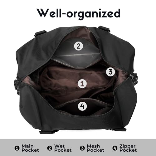 SUNNY BIRD Duffel with Utility Pouch, 40L Weekender Overnight Bag with Shoe Compartment for Travel and Sports (Black) - color: Black