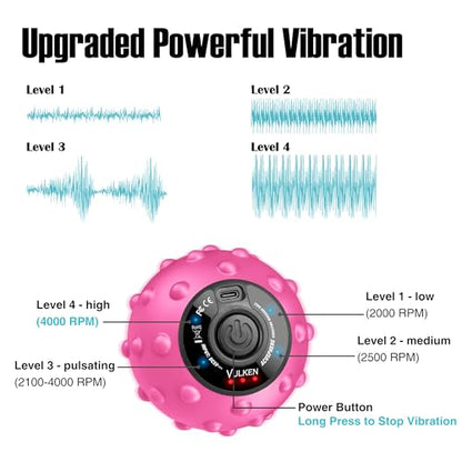 Vulken 4 Speed High Intensity Vibrating Massage Ball with USB Charging for Muscle and Deep Tissue, Plantar Fasciitis Pain Relief, Myofascial Release and Trigger Point Treatment for Back - color: Pink (Usb Charging)