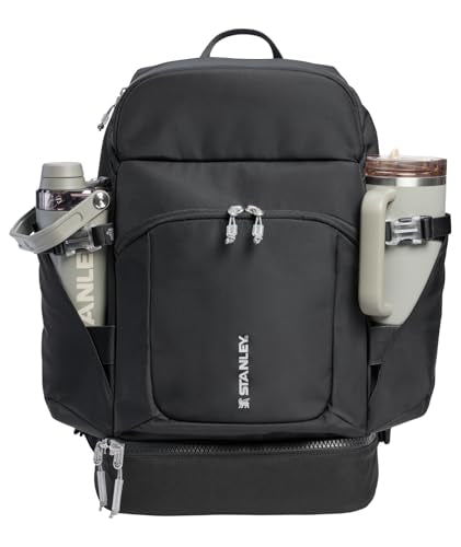 STANLEY Vitalize Backpack | Gym, Work & Travel Bag with Laptop Sleeve | Expandable Bottom Compartment | Tumbler & Water Bottle Pockets | Durable Recycled Fabric | Black - color: Black, size: Backpack