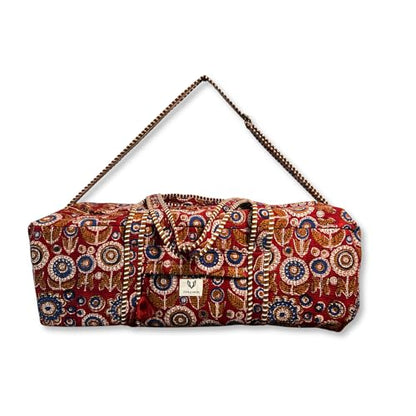Large Capacity Handblock Printed Yoga Mat bag for Women, Gym Bag, Fits Yoga Blocks, Adjustable strap, Pilates, Gym, Fitness Block & Gear, Light and Durable - color: Ruby Bloom