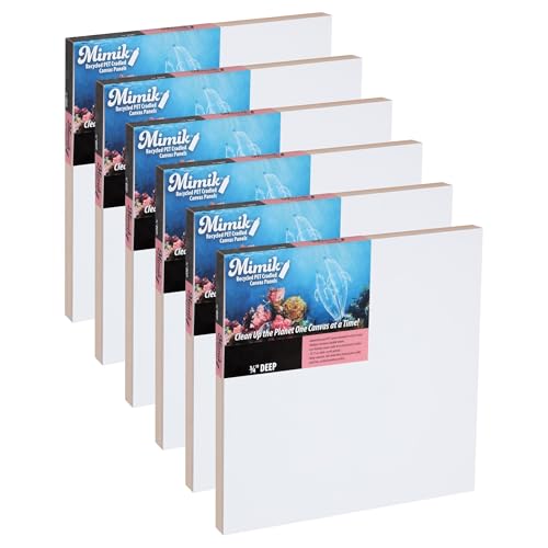 Creative Mark Mimik Recycled PET Cradled Canvas Panel 3/4" Depth - 8x8 Pack of 6 - Medium-Textured Painting Board for Eco-Conscious Artists, 14.11 oz Triple-Acrylic-Primed Weight Mounted Canvas - size: 8x8" Pack of 6