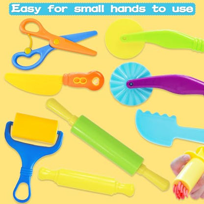 LCY WEDSHI Dough Tool Set, 9 Pcs Dough Tools Sets for Kids Ages 4-8, Dough Accessories Includes Cutters Roller, Rolling Pins, Safety Scissors, Plastic Knife, Plastic Rollers