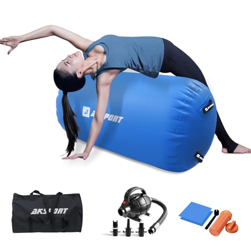 AKSPORT Air Roller Gymnastics Air Barrel for Backbends and Back Handsprings Exercise Training with Electric Air Pump for Home Use/Yoga/Cheerleading/Tumbling/Back Walkovers - color: Blue, size: 39inx23.6in（Diam)