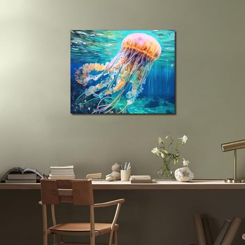 TUMOVO Paint by Numbers for Adults Jellyfish | animals jellyfish art on 16x20 inch unframed canvas with paints and brushes, proudly display your creation as wall decor. - color: Jellyfish