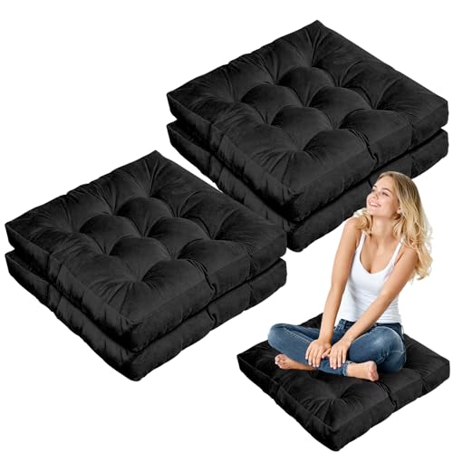 Jerify Black 4 Pcs Large Floor Pillow Cushion,Square 22 x 22 | Round Square Flexible Seating Floor Meditation Pillow for Classroom Adult Picnic Party Learning Daycare School Reading Corner - color: Black, size: Square 22 x 22