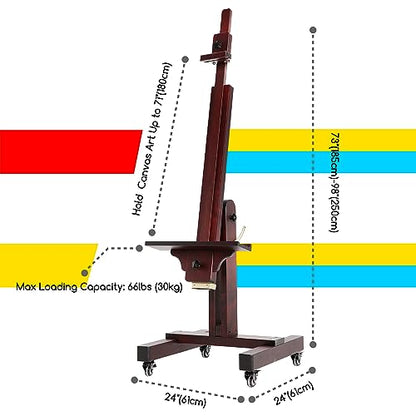 MEEDEN Extra Large Painting Easel: Holds Canvas Up to 71" for Art Studio | Professional Solid Beechwood Large Easel, Tilts Flat Easily Wooden Floor Easel for Adult Artist Beginners, Deep Walnut - color: Deep Walnut