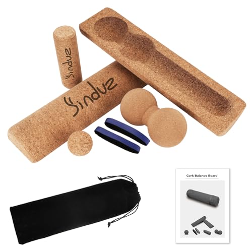 5-in-1 Cork Balance Board Kit - 15.7" Ankle Balance Board with Peanut Massage Ball, Balance Trainer, Foot Strengthener for Full Body Massage | Balance Stability | Improve Mobility | Prevent Falls