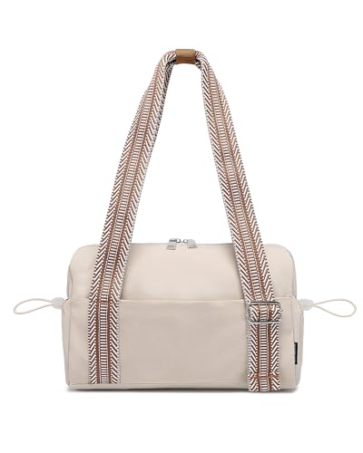 Small Gym Bag for Women Mini Duffle Bag with Guitar Strap, Lightweight Waterproof Cute Tote with Wet Compartment for Girls Workout Sport Travel, Beige - color: Beige-straps