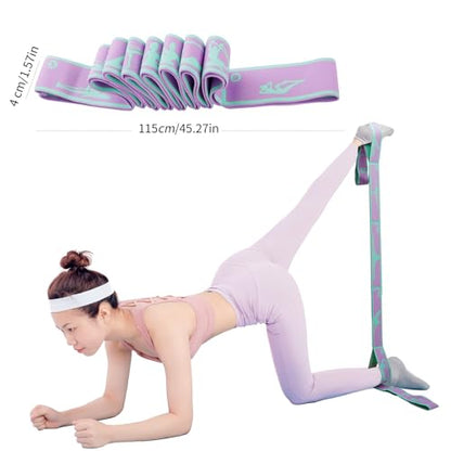9 Loops Elastic Yoga Strap - Adjustable Stretching Band for Physical Therapy, Dance, Pilates & Gymnastics, Multi-Loop Exercise Band for Flexibility, Home Workout - color: Purple