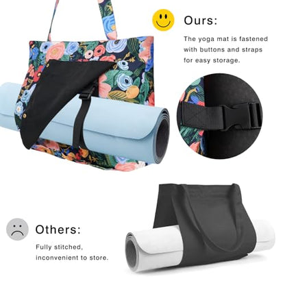 Yoga Mat Bag Yoga Bags and Carriers Fits All Your Stuff Yoga Tote Bag with Zipper Pocket Yoga Mat Carrier Pilates Bag Take in Out Mat Easily - color: Floral