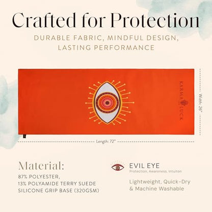 KARMA AND LUCK Guardian Energy Yoga Towel, Evil Eye Design for Protection & Focus, Non-Slip Terry Suede Hot Yoga Mat Towel with Silicone Grip, Ultra Absorbent, 26” x 72” - color: Guardian