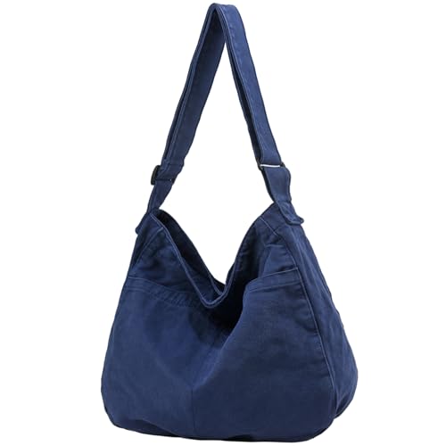 Canvas Tote Bag Casual Hobo Crossbody Shoulder Bag for Women and Men Large Purse Messenger Bag Travel Work - color: 1-navy Blue