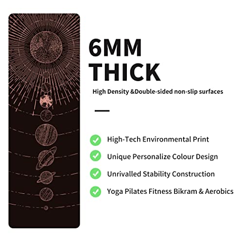 nuveti Yoga Mat Print Extra Thick TPE Non Slip Fitness Exercise Mat with Carrying Bag,72"x24" Extra Thick 6MM Exercise & Workout Mat for Yoga, Pilates Fitness and Floor Exercises - color: Planet