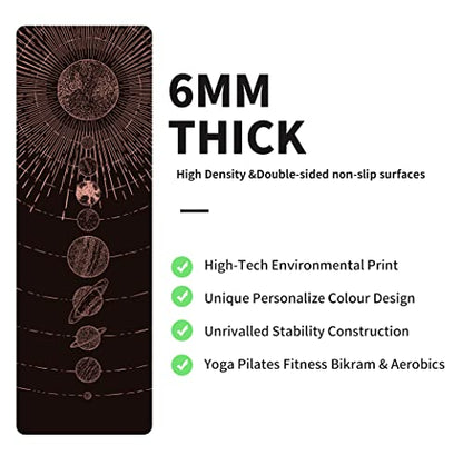 nuveti Yoga Mat Print Extra Thick TPE Non Slip Fitness Exercise Mat with Carrying Bag,72"x24" Extra Thick 6MM Exercise & Workout Mat for Yoga, Pilates Fitness and Floor Exercises - color: Planet