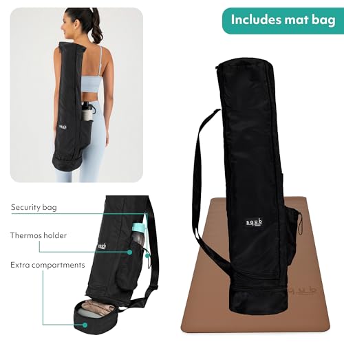 Yoga Mat 5mm Thick – Non Slip Exercise Workout Pad, PU Natural Rubber Grip, Extra Large 183x68 cm, Pilates Fitness Training, Includes Strap & Carry Bag - color: CAMEL
