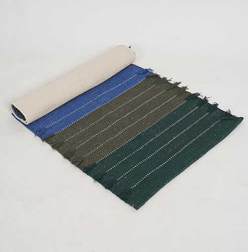Indian Handmade 100% Organic Cotton Yoga Mat, Hand Woven Rug, Yoga Mat For Everyday Fitness at Home Comfortable Foldable Long Mat - color: White & Blue