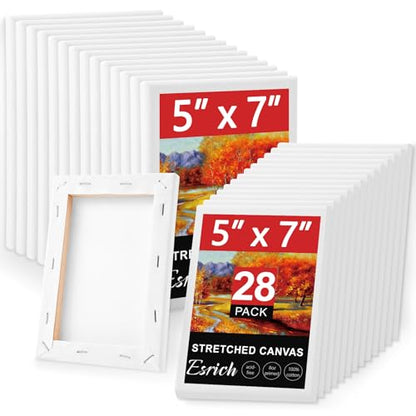 ESRICH Stretched Canvas for Painting 5x7, 28 Pack Small Canvases 5/8" Profile Primed Acid-Free Blank Canvas for Kids & Artists - size: 5x7in-28Pack