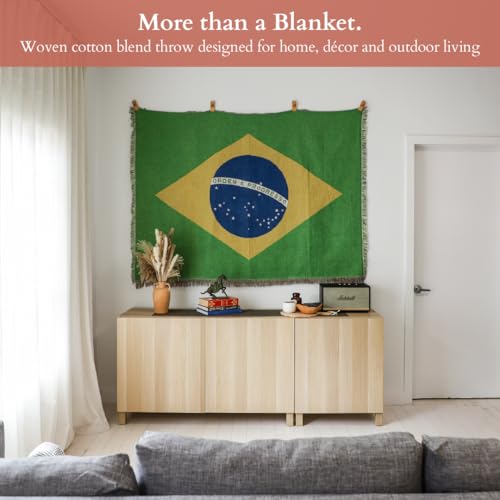 Brazil Flag Woven Throw Blanket | Lightweight Cotton Blend | 70x50 Inches | Multipurpose Blanket for Bed, Sofa, Picnic, Beach, Tapestry, Decor or Gift - color: Brasil