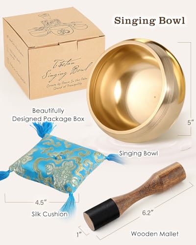 Hihealer Singing Bowl, Authentic Tibetan Sound Bowl for Yoga - color: 5" Blue