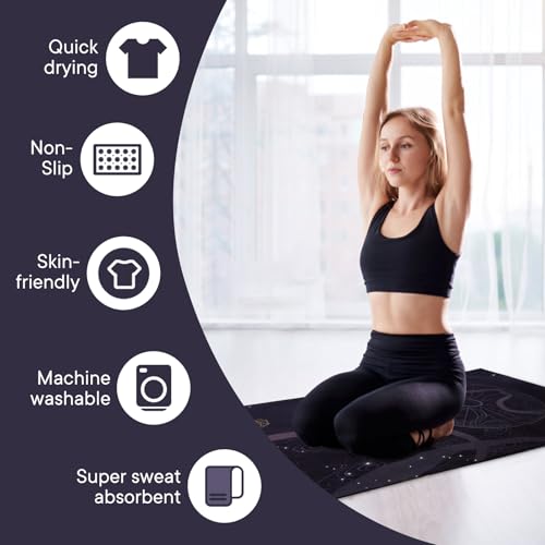 Yoga Towels, Non Slip Hot Yoga Mat Towel with Grip Dots,Super-Absorbent Soft Microfiber Yoga Blanket for Pilates, Fitness and Workout 72inch x 24inch - color: Black Flower