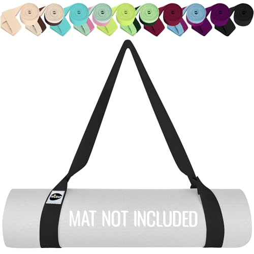 TECEUM Yoga Mat Strap – Extra Soft & Thick Cotton Carrier for All Mats - color: Black, size: 64 IN