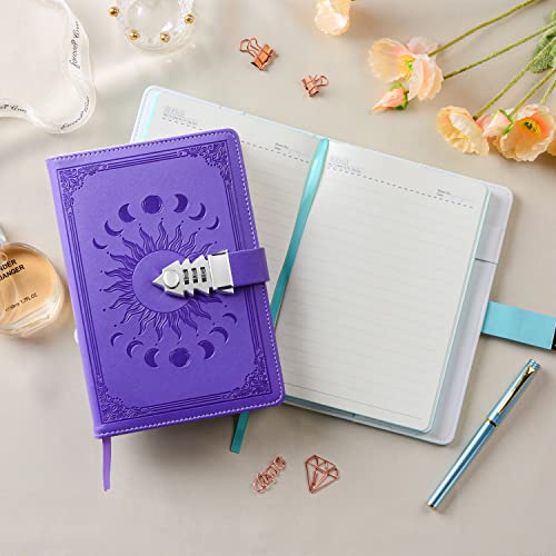 ZXHQ Journal with Lock for Girls Women,A5 224 Pages Lock Diary, Colorful Edge, Refillable, Leather Hardcover 8.5" × 5.9" - Purple - color: Purple