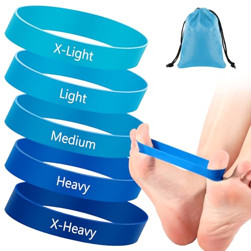WinnerWhy 5 Pack Toe Exercise Bands Stretcher Separator Spacer,Blue | Silicone Spacers for Bunion Corrector Alignment, Resistance Loop for Yoga Stretching Exercise, Foot Care with Carry Bag - color: Blue
