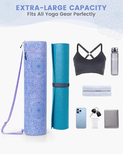 Gonex Yoga Mat Bag, Full-Zip Mat Carrier | 600D Oxford Fabric, Wet Pocket, Front Zip Pocket, Adjustable Strap, Fits Mats up to 26" - color: Blue Mist