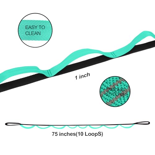 A AZURELIFE Premium Durable Stretch Straps with Loops, Stretching Strap for Physical Therapy, Multi-Loop Yoga Strap Fitness Exercise Strap for Yoga, Pilates, Dance, Flexibility&Exercise - color: #2-Green