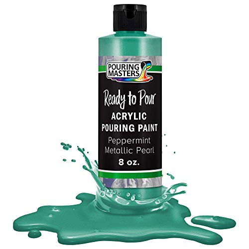 Pouring Masters Peppermint Metallic Pearl Ready to Pour Acrylic Pouring Paint - Premium 8-Ounce Pre-Mixed Fluid Acrylic Paint - Fluid Art Supplies for Canvas, Wood, Paper, Tile & Rocks - color: Peppermint Metallic Pearl, size: 8 Fl Oz (Pack of 1)
