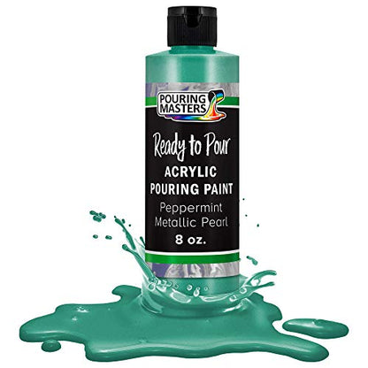 Pouring Masters Peppermint Metallic Pearl Ready to Pour Acrylic Pouring Paint - Premium 8-Ounce Pre-Mixed Fluid Acrylic Paint - Fluid Art Supplies for Canvas, Wood, Paper, Tile & Rocks - color: Peppermint Metallic Pearl, size: 8 Fl Oz (Pack of 1)