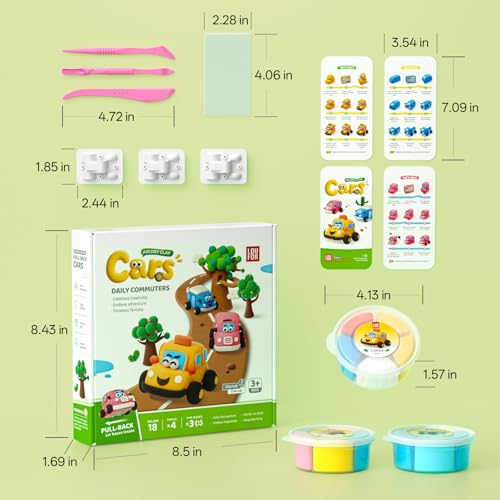 Air Dry Clay Kit for Kids - 3 Boxes Pull Back Car Making | Modeling Clay with Sculpting Tools, Base, Backing Board, Tutorial, Ultra Light & Soft, Creative DIY Arts and Crafts Toys - color: Daily Commuters