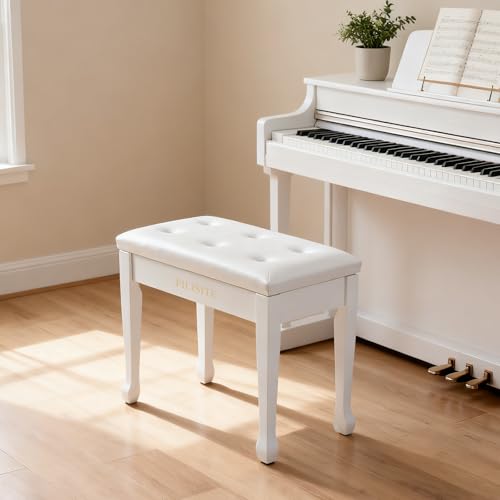 Wooden Piano Bench with Storage, Piano Stool with Waterproof Padded Cushion, Bench Seat for Vanity, Living Room, Bedroom (White) - color: Single-white