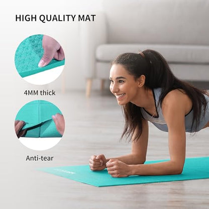 PROIRON Foldable Yoga Mat 0.24"/0.16" for Home Workout & Travel, Non Slip Travel Yoga Mats with Carry Bag, Packable Yoga Mat for Home Gym, Pilates, Fitness,Stretching - color: (0.16" PVC) Turquoise