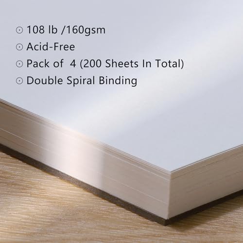 4 Pack Mixed Media Sketchbook, 5.5x8.5 inches Drawing Paper Sketch Book, 98lb/160gsm Heavyweight Spiral Bound Sketch Pads, Suitable for Wet and Dry Media, Drawing, Painting, Sketching(200 Sheets) | 160gsm Acid-free Paper, 200 Sheets Small Sketch Books, Dr