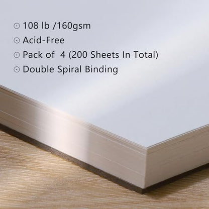 4 Pack Mixed Media Sketchbook, 5.5x8.5 inches Drawing Paper Sketch Book, 98lb/160gsm Heavyweight Spiral Bound Sketch Pads, Suitable for Wet and Dry Media, Drawing, Painting, Sketching(200 Sheets) | 160gsm Acid-free Paper, 200 Sheets Small Sketch Books, Dr