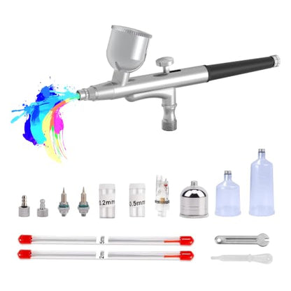 Gocheer Airbrush AG130 Performance Pro Airbrush Kit with 2 Nozzle Sets (0.2, 0.5mm Needles, Fluid Tips & Air Caps), Gravity Dual Action - Air Brush Guns for Painting, Aerografo Body Art & Cake