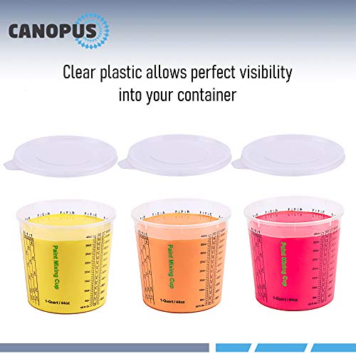 CANOPUS 44-oz Paint Mixing Cups, Pack of 12 Cups with 3 Lids, Reusable and Solvent-Resistant Clear Plastic Containers for Paint, Epoxy, Resin, Oil, and Thinner - size: 44 oz