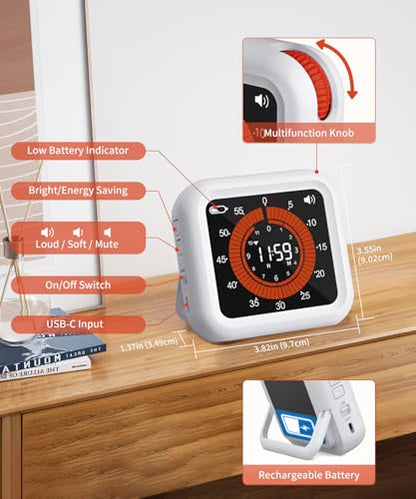 Digital Magnetic Visual Kitchen Timer, Up to 11H 59M Countdown & Count Up - color: White